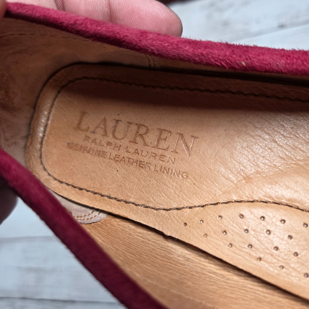 Lauren Ralph Lauren Briley II Loafer Croc Womens 7.5B Burgundy Suede Trim - Picture 2 of 7